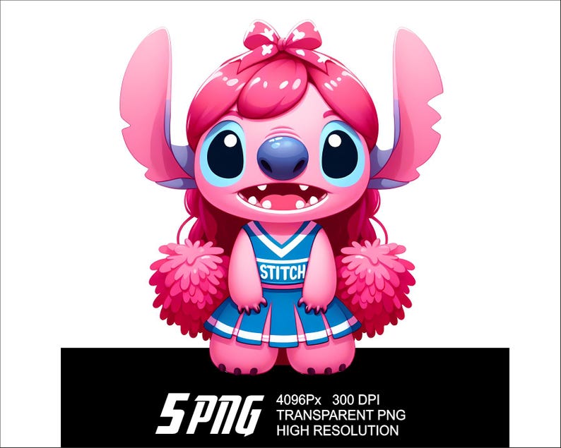 5 PNG Cheer Stitch Angel Design Stitch Angel Cheer Clipart Png High Resolution 4096px Design printing or Sublimation for Tshirt Sticker Mug image 5