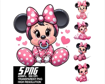 5 PNG Minnie Baby Pajamas Design Love Mouse Baby High Resolution 4096px  Designs suitable printing or Sublimation for Tshirt Sticker Mug
