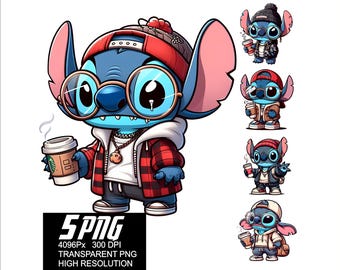 5 diseños PNG de puntadas de café, ropa de calle, puntadas PNG, diseños de alta resolución de 4096 px, adecuados para impresión o sublimación para camisetas, calcomanías y tazas