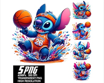 5 PNG Stitch Knicks Basketball Design Knicks Stitch Png High Resolution 4096px Designs printing or Sublimation for Tshirt Sticker Mug