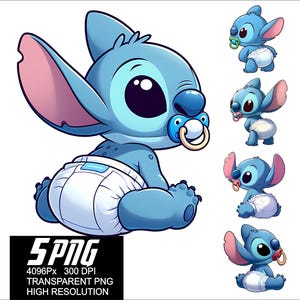 5 PNG Stitch Baby Design Stitch High High Resolution 4096px  Designs suitable printing or Sublimation for Tshirt Sticker Mug
