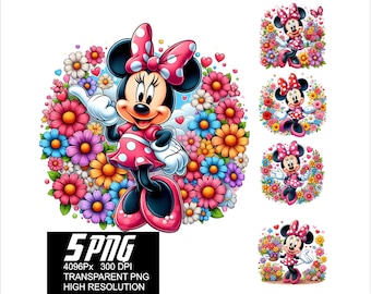 Minnie Maus Blumen PNG: Hochauflösende Designs (Digitaler Download)