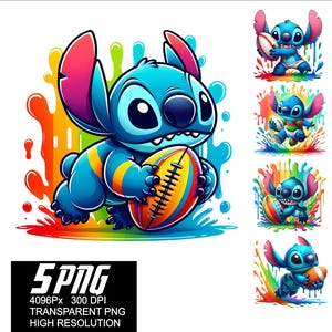 5 PNG Baby Stitch Rugby Design 2 Rugby Stitch Png haute résolution 4096 px Designs impression ou sublimation pour Tshirt Sticker Mug