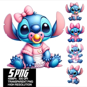 5 PNG Stitch Baby Girl Design Stitch Baby High Resolution 4096px  Designs suitable printing or Sublimation for Tshirt Sticker Mug