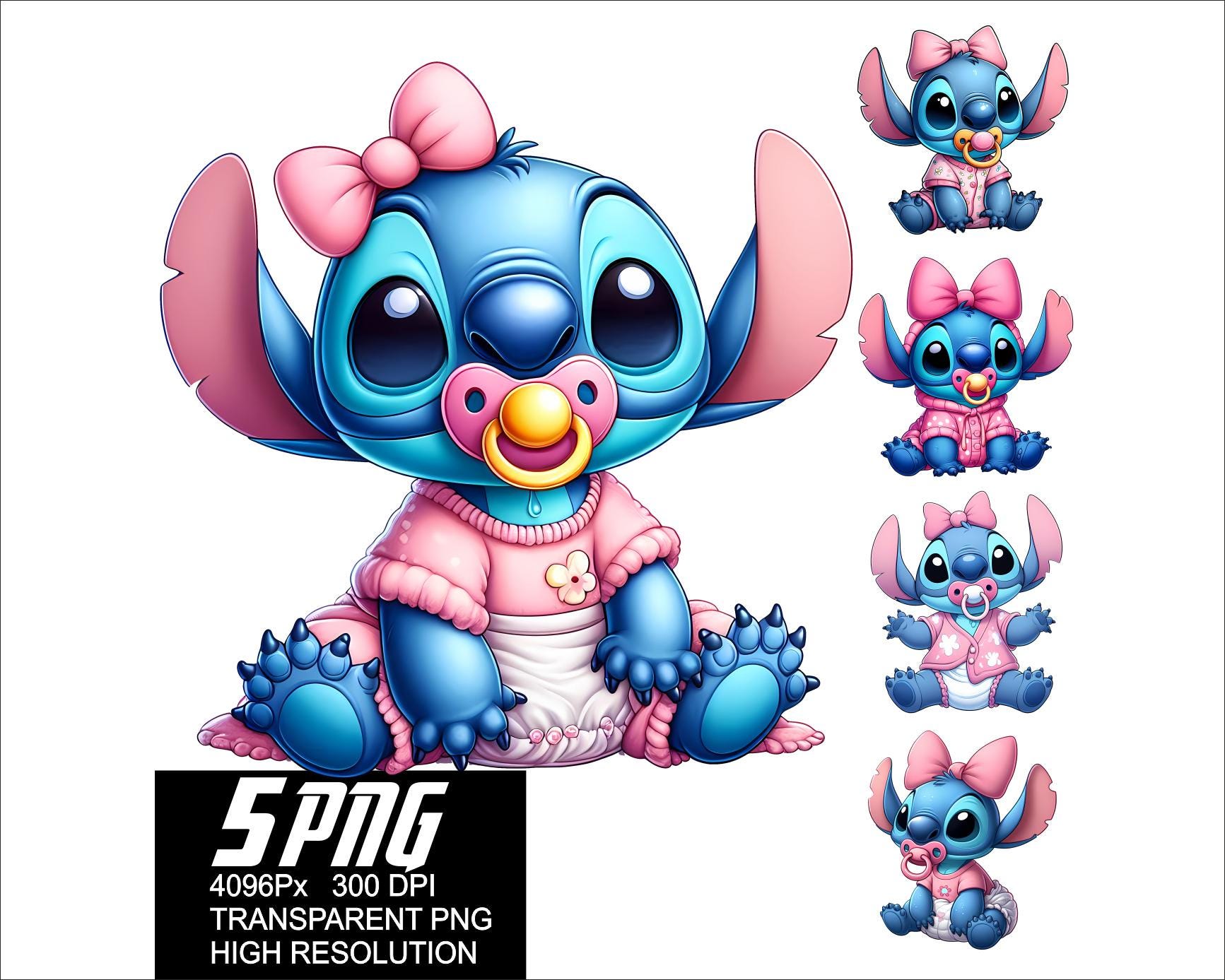 5 PNG Stitch Baby Girl Design Stitch Baby High Resolution 4096px  Designs suitable printing or Sublimation for Tshirt Sticker Mug