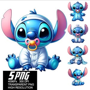 5 PNG Stitch Baby Boy Design Stitch Baby Alta risoluzione 4096px Design adatti per stampa o sublimazione per Tshirt Adesivo Tazza