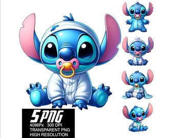 5 PNG Stitch Baby Boy Design Stitch Baby High Resolution 4096px  Designs suitable printing or Sublimation for Tshirt Sticker Mug