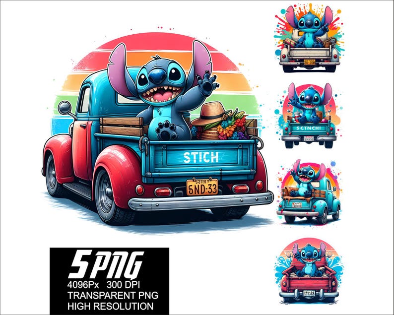 5 PNG Stitch Retro Truck Design Stitch Truck Png High Resolution 4096px ...