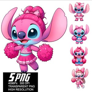 5 PNG Cheer Stitch Angel Design Stitch Angel Cheer Clipart Png High Resolution 4096px Design printing or Sublimation for Tshirt Sticker Mug image 1