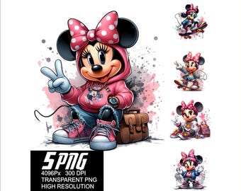Desenhos PNG de roupas streetwear da Minnie Mouse, alta resolução (download digital)