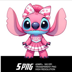 5 PNG Cheer Stitch Angel Design Stitch Angel Cheer Clipart Png High Resolution 4096px Design printing or Sublimation for Tshirt Sticker Mug image 6