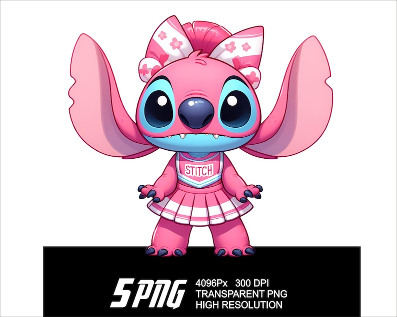 5 PNG Cheer Stitch Angel Design Stitch Angel Cheer Clipart Png High Resolution 4096px Design printing or Sublimation for Tshirt Sticker Mug image 6