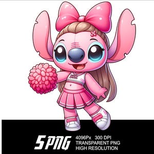5 PNG Cheer Stitch Angel Design Stitch Angel Cheer Clipart Png High Resolution 4096px Design printing or Sublimation for Tshirt Sticker Mug image 2