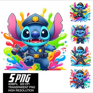 5 PNG Stitch Patrol Design Hero Stitch Police Png High Resolution 4096px  Designs printing or Sublimation for Tshirt Sticker Mug