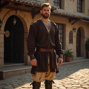 Men&#39;s Traditional Medieval Tunic | Puffed Sleeves, Renaissance Fair Costume | Perfect for Historical Reenactments and Themed Events