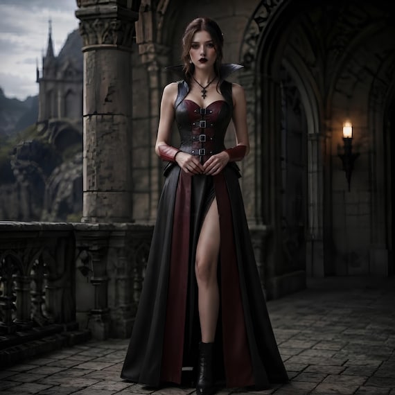 Dark Fantasy Vampire Dress | Women's Medieval Sorceress Costume | Renaissance LARP Villain Outfit