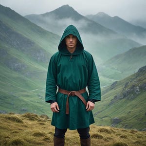 Medieval Wanderer Hooded Cloak | Men&#39;s Green Nomads Cape | Enigmatic Renaissance-Inspired Attire for LARP | Perfect for Outdoor Adventurers