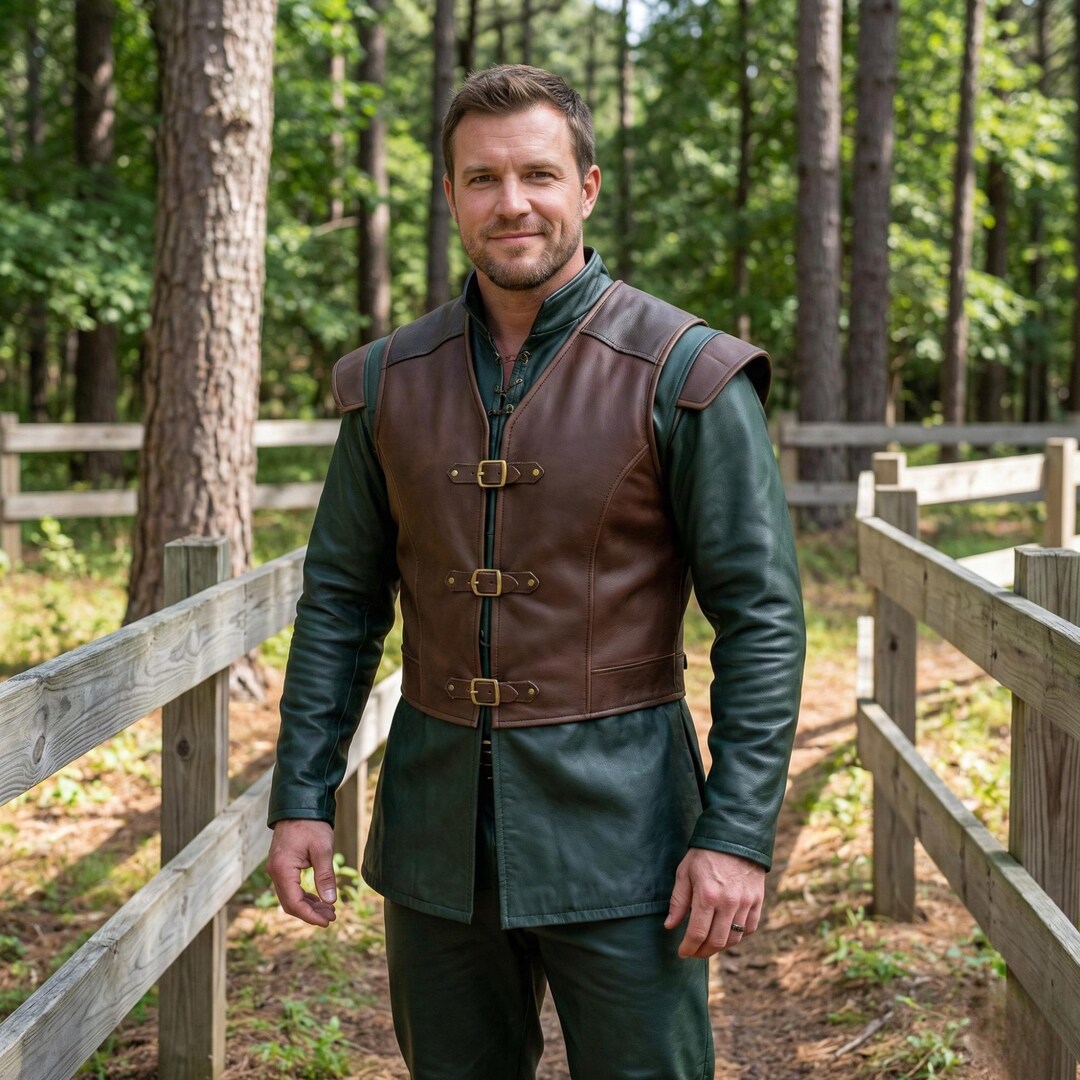 First Ranger Armor Brown and Green Leather Dual Tone Jacket | Medieval Renaissance Ranger ...