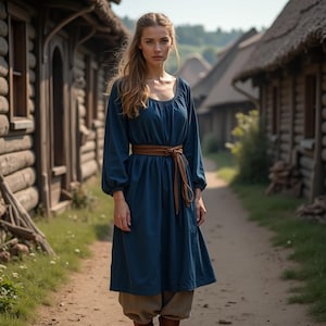 Medieval Women&#39;s Renaissance Dress | Rustic  Peasant Dress | Vintage Long Sleeve Lace-Up Dress | Historical Costume for Ren Faire
