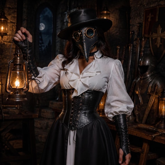 Black Plague Doctor Outfit | Leather Corset Masked Set | Vintage Renaissance Cosplay Costume