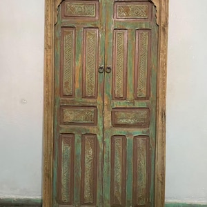 Authentic Moroccan Carved Wood Door, Vintage Style Boho Furniture, Moorish Berber Decor Accent (202 x 101 cm)