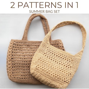2-in-1 Crochet Bag Pattern - Summer Raffia Tote Bag PDF Pattern Set, Easy Crochet Patterns, Digital Download, Twisted Paper Yarn Bags