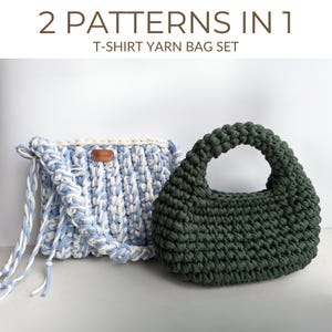 2-in-1 T-Shirt Yarn Crochet Bag Pattern Set - PDF Pattern for Handmade Shoulder Bag & Mini Handbag, Easy Crochet Patterns, Digital Download