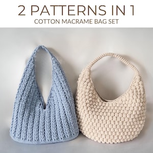 2-in-1 Crochet Cotton Macrame Bag Pattern Set PDF - Hobo Bag & Bobble Bag Pattern, Easy Crochet Patterns, Digital Download