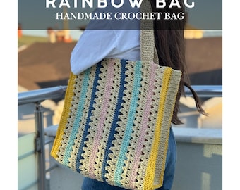 Handmade Rainbow Striped Crochet Tote Bag – Paper Yarn Beach Bag
