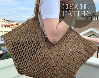 Detailed Crochet Tote Bag Pattern PDF - Summer Beach Bag, Large Mesh Market Bag Tutorial, Digital Download, Easy Crochet Pattern