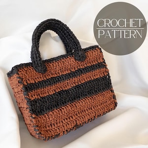Detailed Crochet Bag Pattern PDF – Raffia Bag PDF Tutorial, Summer Crochet Handbag, Two-Tone Tote Pattern with Raffia Yarn