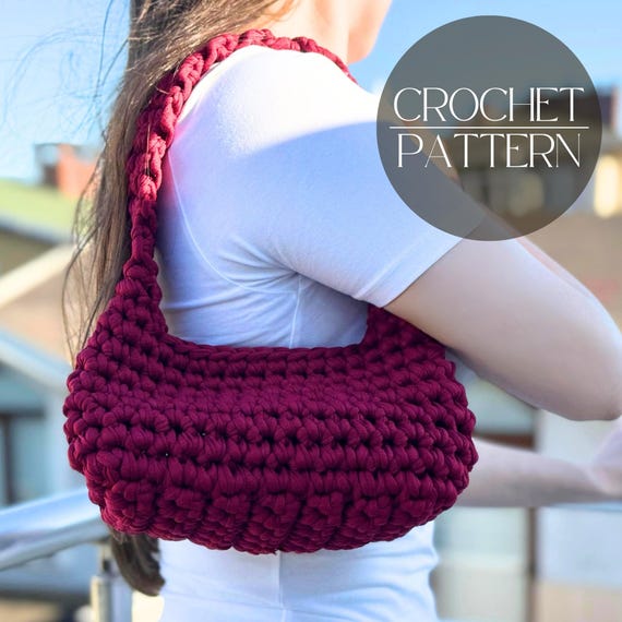 Crochet T-Shirt Yarn Bag Pattern | Easy Chunky Shoulder Bag | PDF | Instant Download