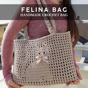 Handmade Crochet Cat Tote Bag – Cute Kitty Purse for Women, Eco-Friendly Cat Lover Gift, Aesthetic Crochet Shoulder Bag, Reusable Market Bag