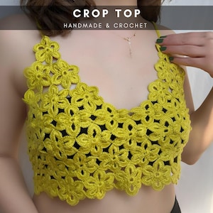 Handmade Olive Green Crochet Crop Top – Boho Flower Bralette, Festival Summer Outfit, Beachwear