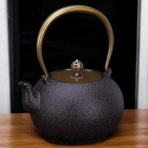 Japanese Cast Iron Teapot with Brass Handle | Vintage Tetsubin Style Kettle for Tea Lovers | Rustic Tea Pot for Loose Leaf & Herbal Tea