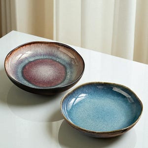 Rustic Glazed Deep Serving Bowl, Irregular Ceramic Salad Dish, Porcelain Dinnerware, Unique Kitchen Decor
