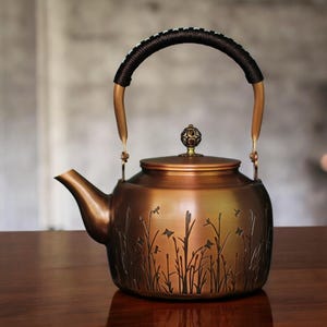 Vintage Copper Teapot with Handle, Asian Tea Kettle, Antique Style Tea Pot, Gongfu Cha Decor, Japanese Chinese Tea Ceremony Gift