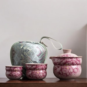 Chinesische Pfingstrose Gaiwan Teekanne und Teetasse Set, Gongfu Teezeremonie Geschenk, Kung Fu Teezubehör, Asiatisches Teegeschirr