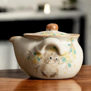 Uroczy ceramiczny czajniczek z pokrywką w kształcie króliczka, czajniczek w stylu vintage do wystroju kuchni i prezentu, akcesoria do herbaty dla miłośników zwierząt, Cottagecore Home
