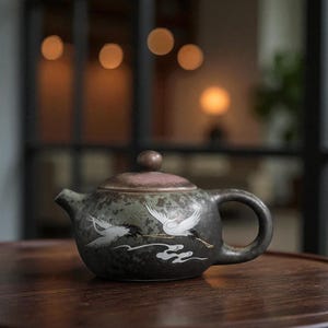 Ceramic Teapot with Crane Design – Asian Style Teaware, Vintage Inspired Tea Pot, Traditional Chinese Gongfu Tea Set, Unique Tea Gift