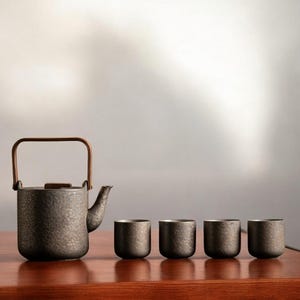 Rustic Ceramic Teapot or Teacup – Japanese Style Stoneware Drinkware for Tea Lovers, Kitchen Decor, Gifts, Minimalist Aesthetic