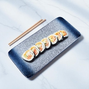 Japanese Style Rectangular Serving Platter, Rustic Ceramic Tray for Sushi Appetizers Desserts, Modern Dinnerware Plate