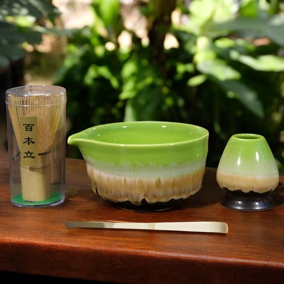 Kit Cérémonie Du Thé Matcha TOATELU - 4 Fouets 100 Poils + 2 Cuillères + Support En Céramique - Style Japonais Traditionnel