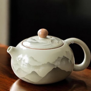 Elegant Ceramic Teapot with Mountain Design, Chinese Gongfu Tea Pot, Japanese Style Teaware, Gift for Tea Lovers & Collectors