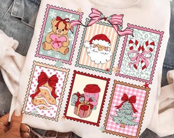 Preppy Christmas Stamp PNG Bundle: Retro Holiday designs (Digital Download)