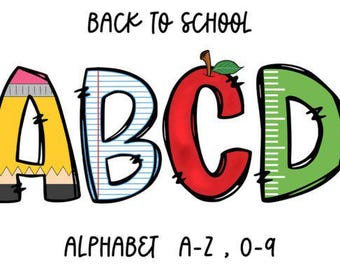 Doodle Letters and Numbers PNG: Back to School Alpha Pack (Digital Download)