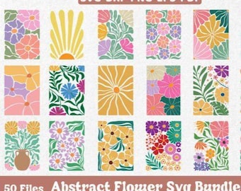 Abstract flower Svg and png Bundle, flower svg, Retro Flower Svg, boho flower svg, Floral png, Boho floral Png svg, Groovy flower svg