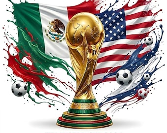 Mexico USA Flag World Cup 2026 PNG | Watercolor Football Fan Art (Digital Download)