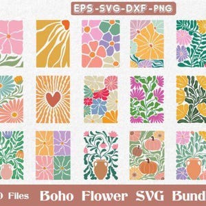 Abstract flower Svg and png Bundle, flower svg, Retro Flower Svg, boho flower svg, Floral png, Boho floral Png svg, Groovy flower svg