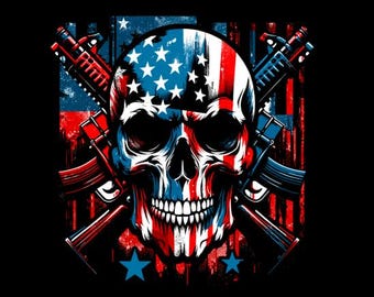 Calavera con bandera estadounidense PNG – Imágenes prediseñadas patrióticas del 4 de julio (Descarga digital)